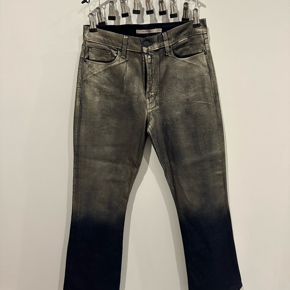 Hudson Jeans Olive-to-Black Metallic Bootcut Jeans